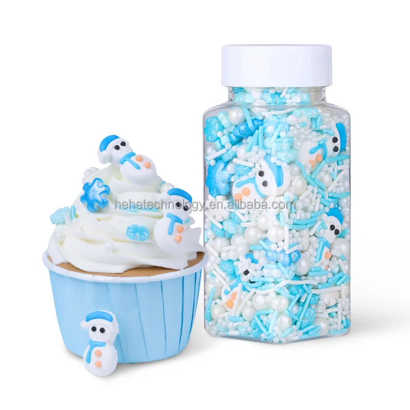 Fashion Bottled Blue Snowman Royal Icing Christmas Sprinkles Mixes Biscuit Cake Decoration Edible Cake Topper