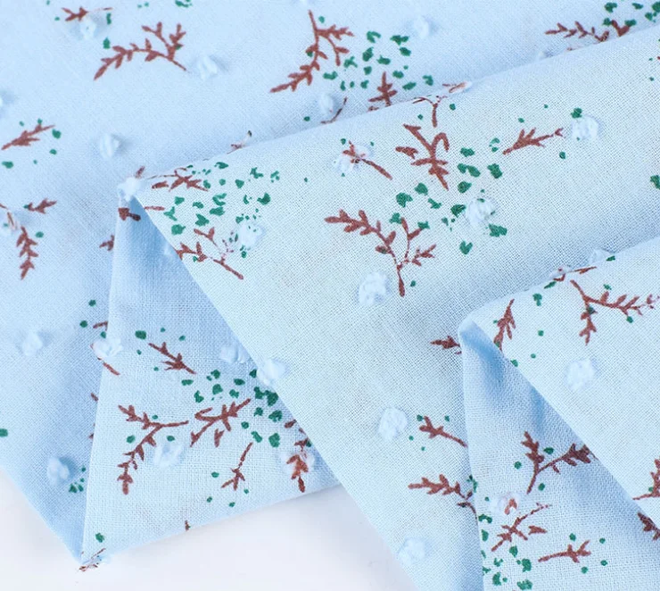 Multicolor cotton swiss dot  printed  fabric 100 cotton small plant  printed woven voile  fabric for  clothing