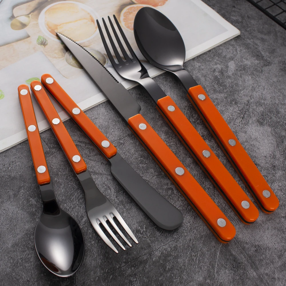 ABS Handle Stainless Steel 304 Cutlery Set Wholesale Knife Spoon Fork With Rivet Plastic Handle