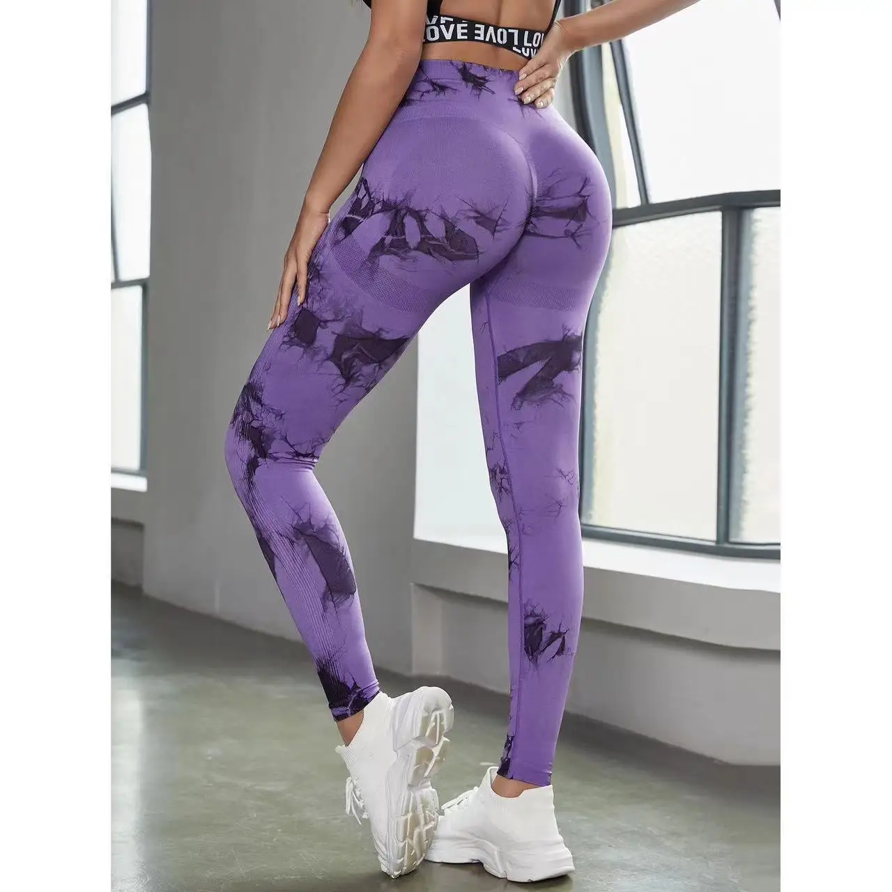 TY Seamless tie dye long sleeve fitness yoga pants Moisture wicks high waist fitness pants running sports yoga wear