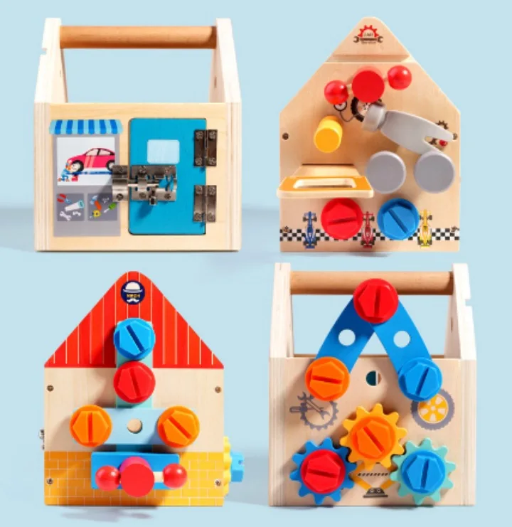 Multifunctional Wooden Toolbox Early Childhood Education Handheld Nut Disassembly Tool Blue Unisex Toy Children Made Wood PC