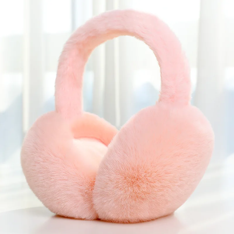 Factory direct sale fashion cozy warm solid adjustable band plush fluffy winter poly faux fur earmuffs
