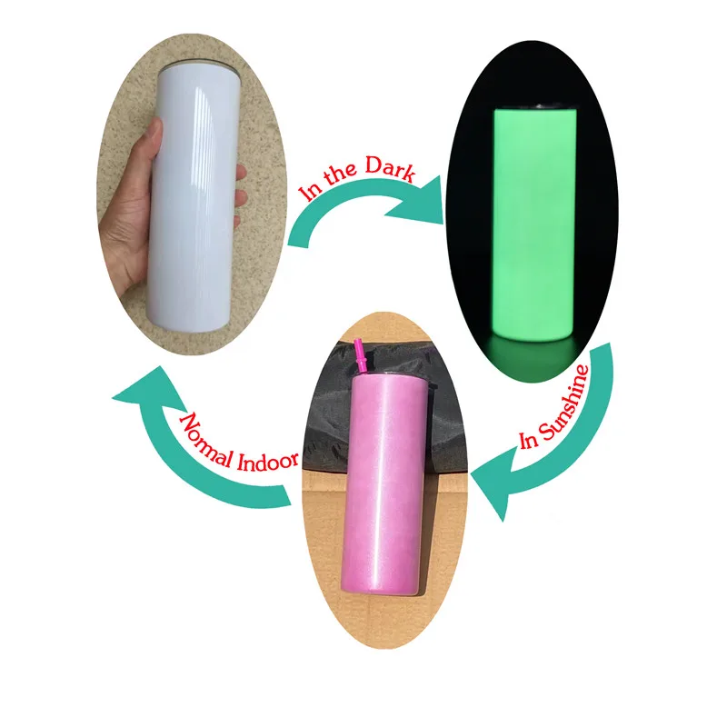 
New Style 20oz Uv Color Change And Glow In Dark White Blank Sublimation Straight Skinny Tumbler For Heat Press Printing 