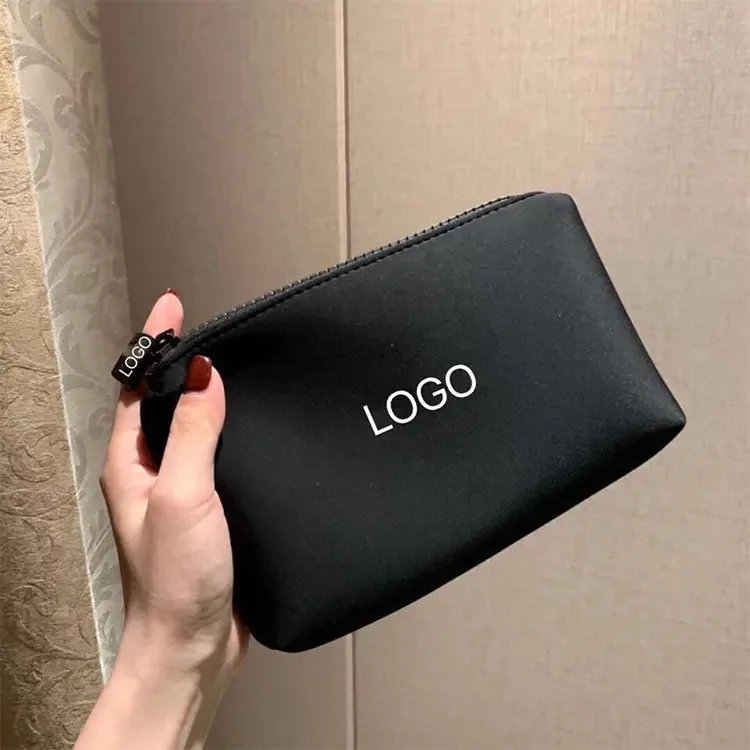 Wholesale Portable Eco  Black Neoprene Pouch Makeup Cosmetic Bag With Custom Logo