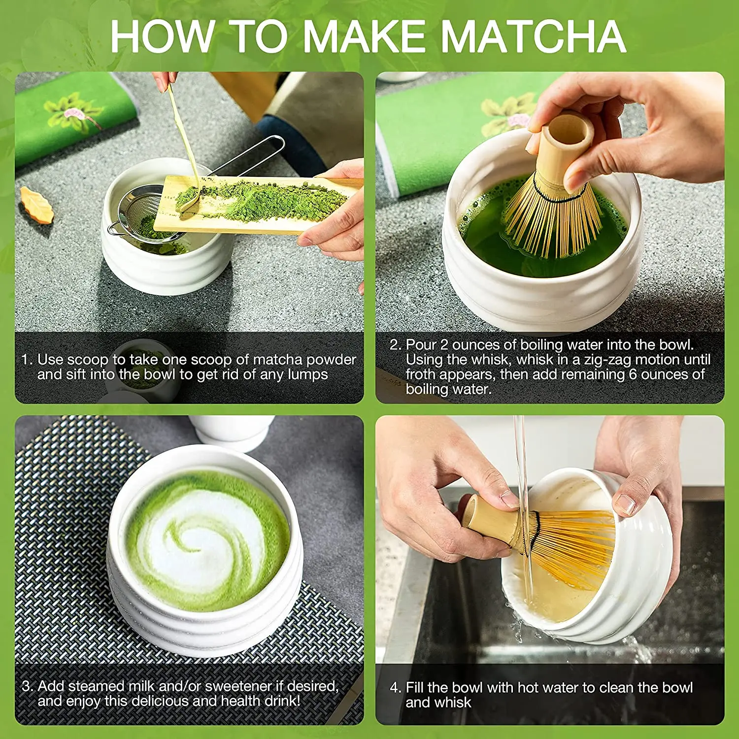 Tiitee Custom Handmade Matcha Ceremony Kit With Matcha Whisk Traditional Bamboo Chasen Scoop Ceramic Holder Matcha Bowl Set