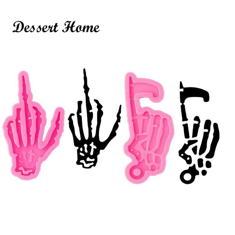DY0662 Shiny touch less Door Opener Hook Keychain Silicone Mold - Jewelry SKULL HAND MOLD Epoxy Mould - Resin Crafting Not stick