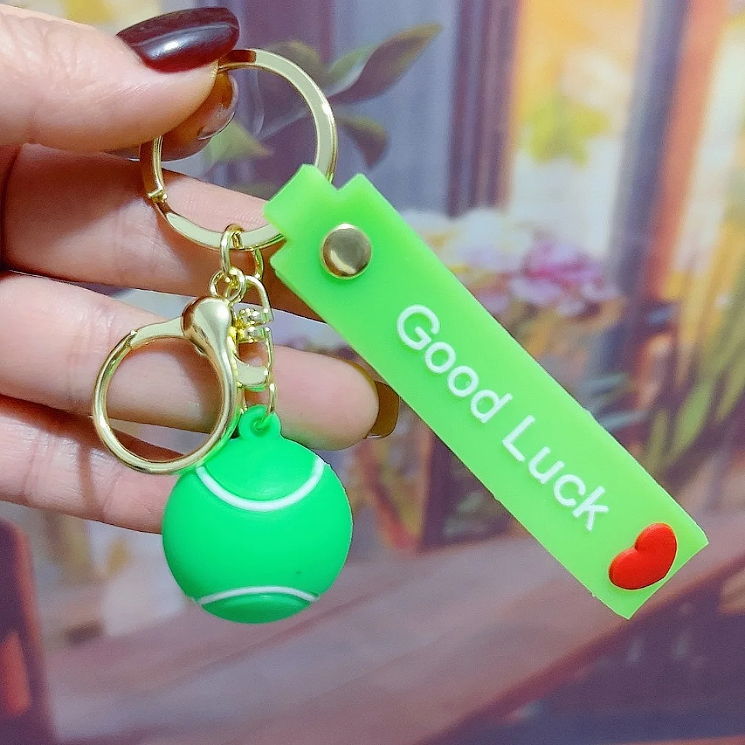 High Quality Good Lucky Silicone Sports Ball Key Chain 3D Football Basketball Rugby Tennis Pendant Keychain