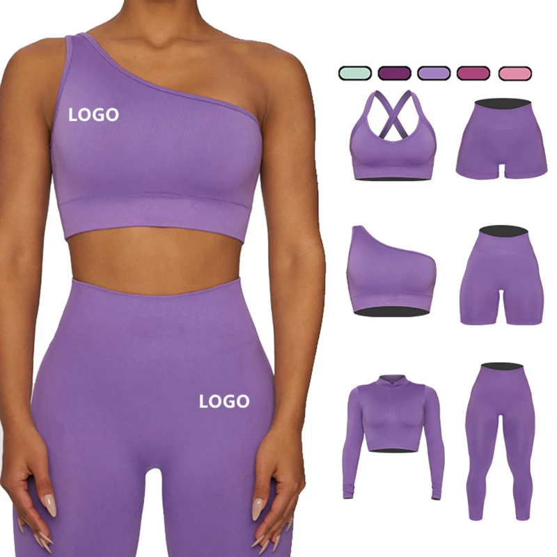New Workout Set Women Clothing Active Wear Gym Fitness Sets Seamless Yoga Suits One Shoulder Sports Bra Scrunch Butt Leggings