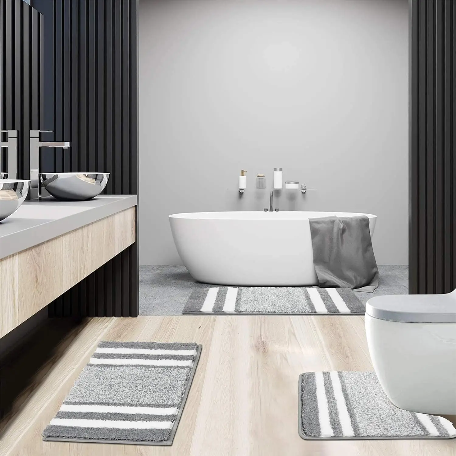 Bathroom Rugs Sets 3 Piece Absorbent Bath Mats for Bathroom Non Slip Shaggy Microfiber Bath Rugs