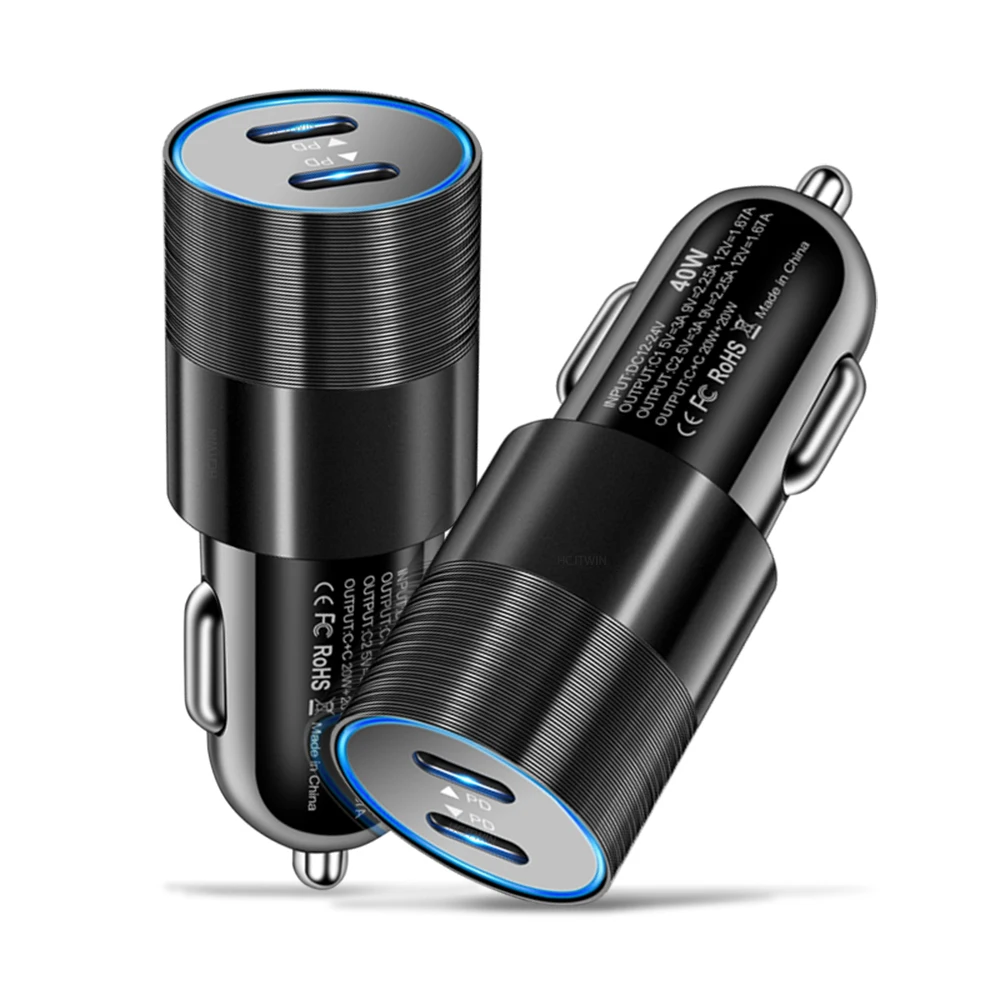PD20W USB Автомобильное зарядное устройство мобильного телефона для быстрой зарядки изготовленным на заказ логосом с двумя портами типа C авто USB-C 20W