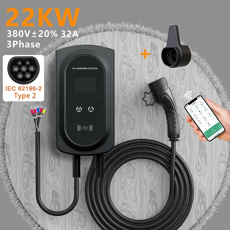 22kwh 32A Electric Car EV Charger Home EVSE Type 2 GBT Wallbox Charging Station EV Charger SAE J1772 16A 11KW 7 KW OEM IP65 WEV2