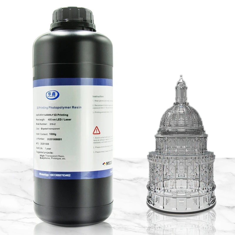 Easy Printing Exactness Low Odor Rigid Clear Photopolymer LCD SLA 3D Printer Resin