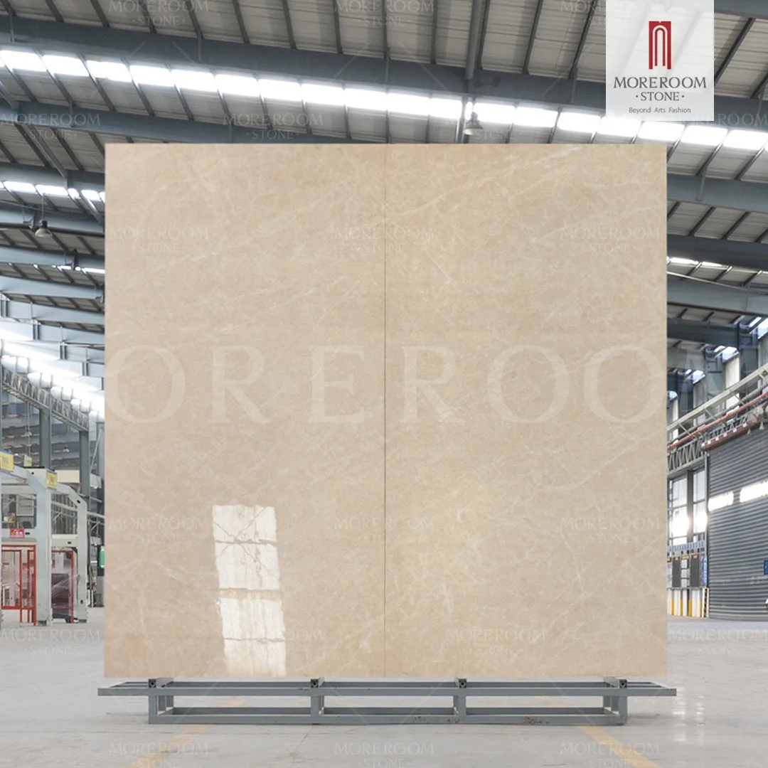 Artificial Beige Cream Sintered Stone Porcelain Slab Marble Surface For Floor