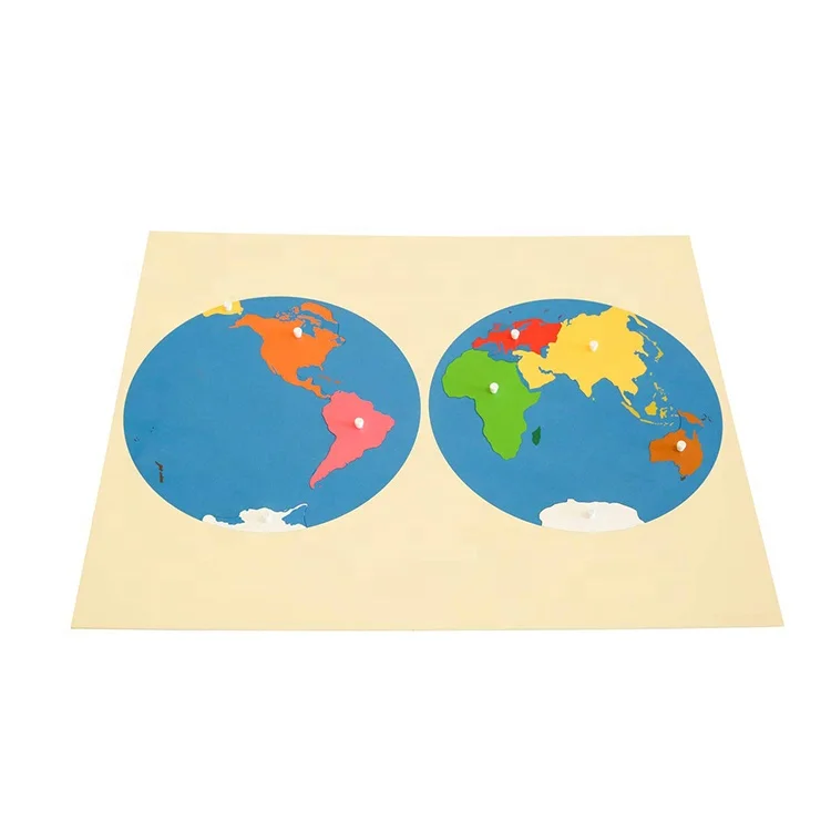 Montessori Geography Counting Educational Toys Teaching Aids Equipment World Globe Puzzle Map of Land and Ocean
