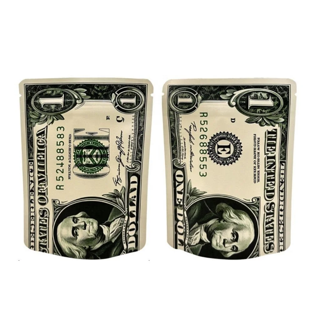 Custom Logo Dollar coin mylar bag Pouch Mylar Laser transparent Holographic Ziplock Bags custom assorted gummy packaging
