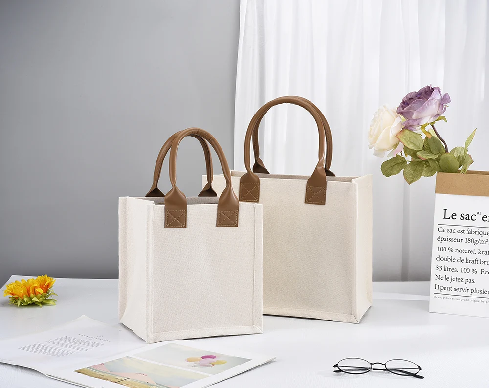 Customizable  canvas bags custom logo and pu handle Shopping Bags for Your Business or Event  mini canvas boat tote bags