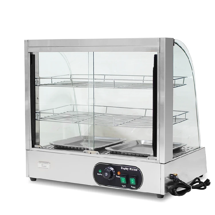 Manufacturers Supply Counter Top Stainless Steel Heat Display Electric Food Warming Showcase With Curved Glass