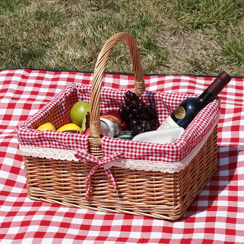 Hot Wicker Hand Basket Portable Picnic Basket Home Shopping Basket Food Container Carton Customized Logo Single