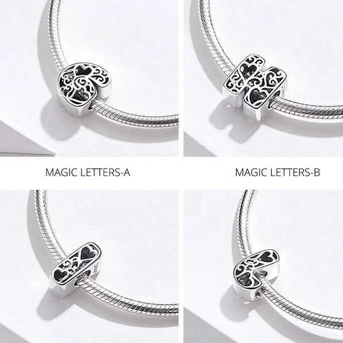 Wholesale Letter Alphabet Metal Beads for Silver 925 Bracelet Heart Pattern sterling silver bulk charms for jewelry making