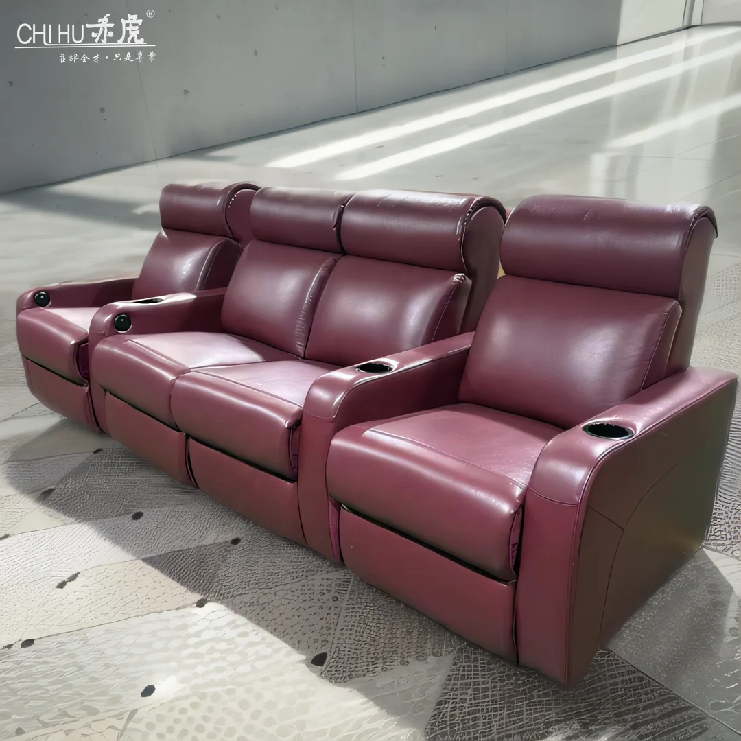 Wholesale Napa leather recliner massage sofa luxury VIP theater cinema chair electric headrest modern theater chair