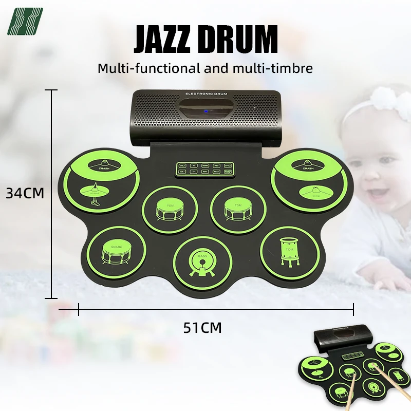 Hot Selling Portable Electronic Drum Kit 9 Keys Carry Around Silicone Electronic Drums Practice Pad