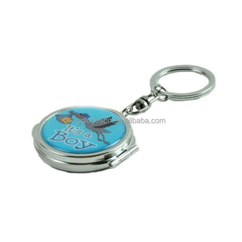 Metal Custom Double Sided Heart Circular Shape Mirror Key Chain Wholesale Compact Mirror Keychain