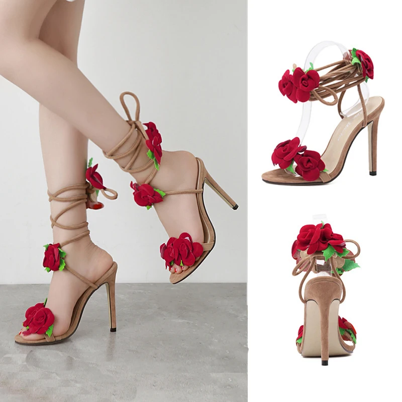 Summer Wholesale Sexy Ladies Slippers And Sandals Flower High Heels Shoes