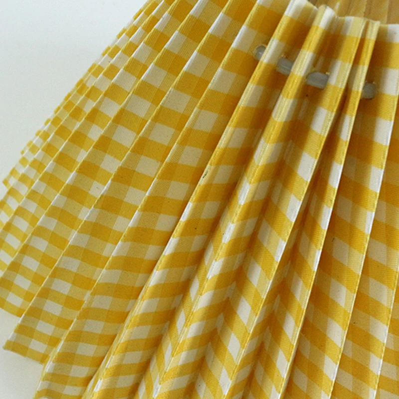 Hot Sale Small Yellow Tartan Plaid Fabric Pleated Lampshade Gathered Fabric Table Lamp Shades