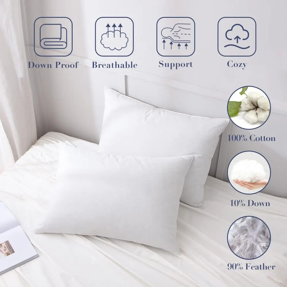 Luxury Hotel Home Comfortable Fluffy Wholesale pure cotton fabric goose feather pillow Sofa Sleep Bed Pillow