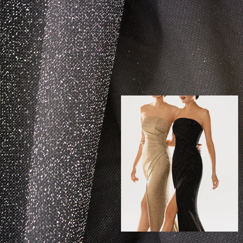 Wingtex Hot Sale Shiny 180GSM Nylon 70% Spandex 13% Silver Wire 17%  Lurex Glittery Fabric For Dress,Leggings