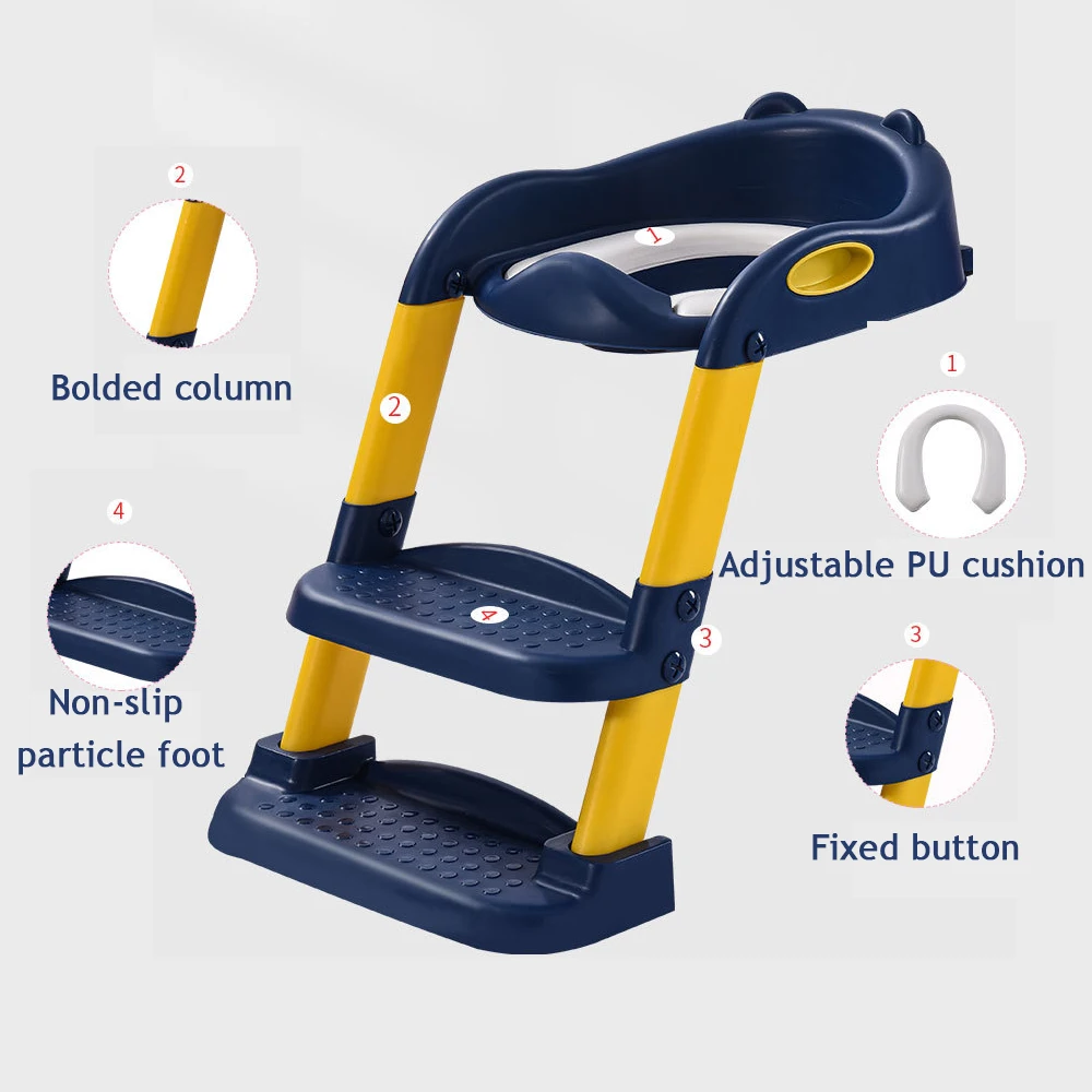 Kid Collapsible Folding Adjustable Soft PU Cushion Children Toddler Toilet Baby Potty Training Seat Chair with Step Stool Ladder