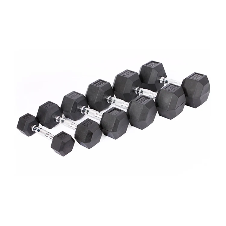 Professional commercial rubber coated hex dumbbells set