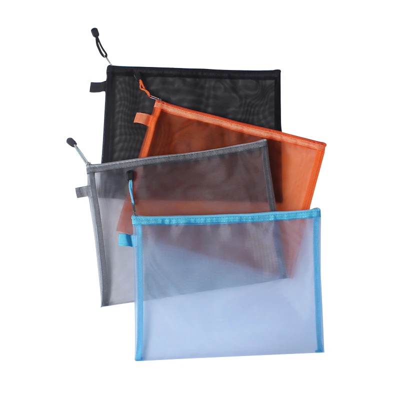 Hot Sale Durable Nylon Transparent A4 Document Bag Portable Anti-Deformation Zipper File Bag Mesh Zipper Pouch Holder Students