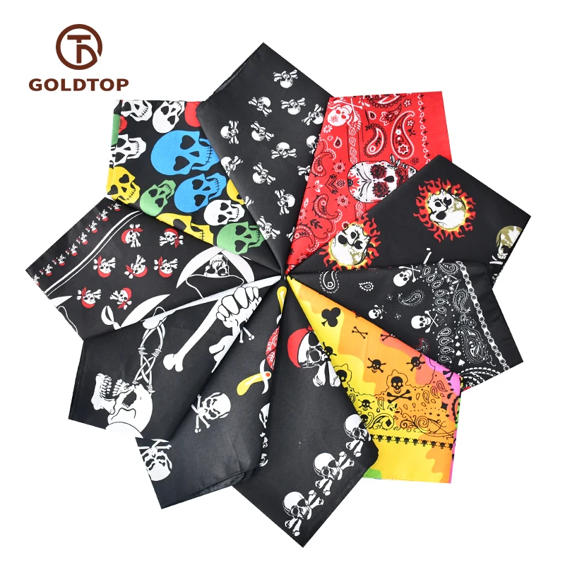 100% Cotton  Bandanas Scarf Skull Print Square Bandana For Women Men Outdoor Headwear Bandanas