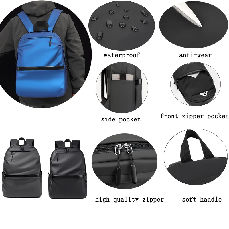 Custom Logo Nylon material Waterproof Outdoor Casual Sport Simple Black laptop backpack
