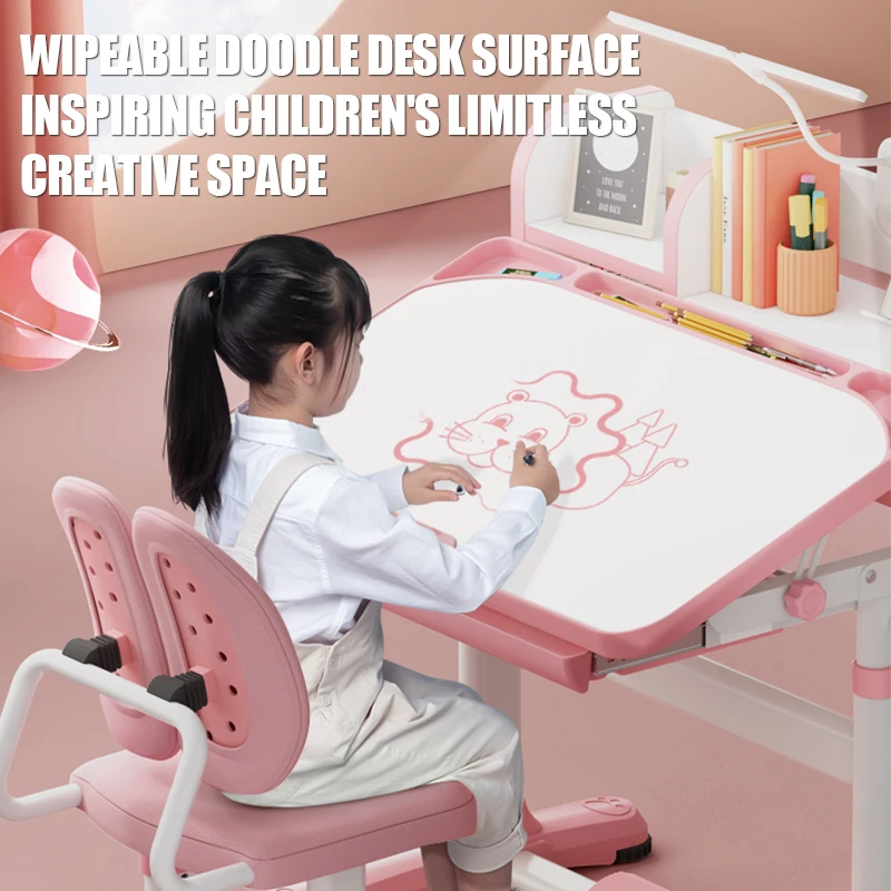 COXIDA Ergonomic Children Height Adjustable Desk And Chair Set With Bookshelf Home Furniture Wood Kids Study Table For Child