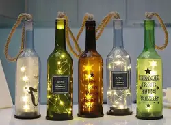 Christmas Decorative Creative Handicraft Lamp Room Decorative Round Wine Glass Light Bottles With Hanging Hemp Rope