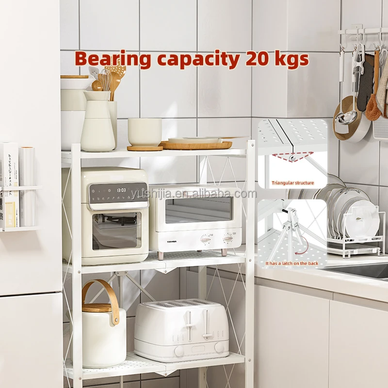 3/4/5 Layers Shelves Foldable Metal Shelf Rack Mobile Kitchen Storage Organizer shelving unit