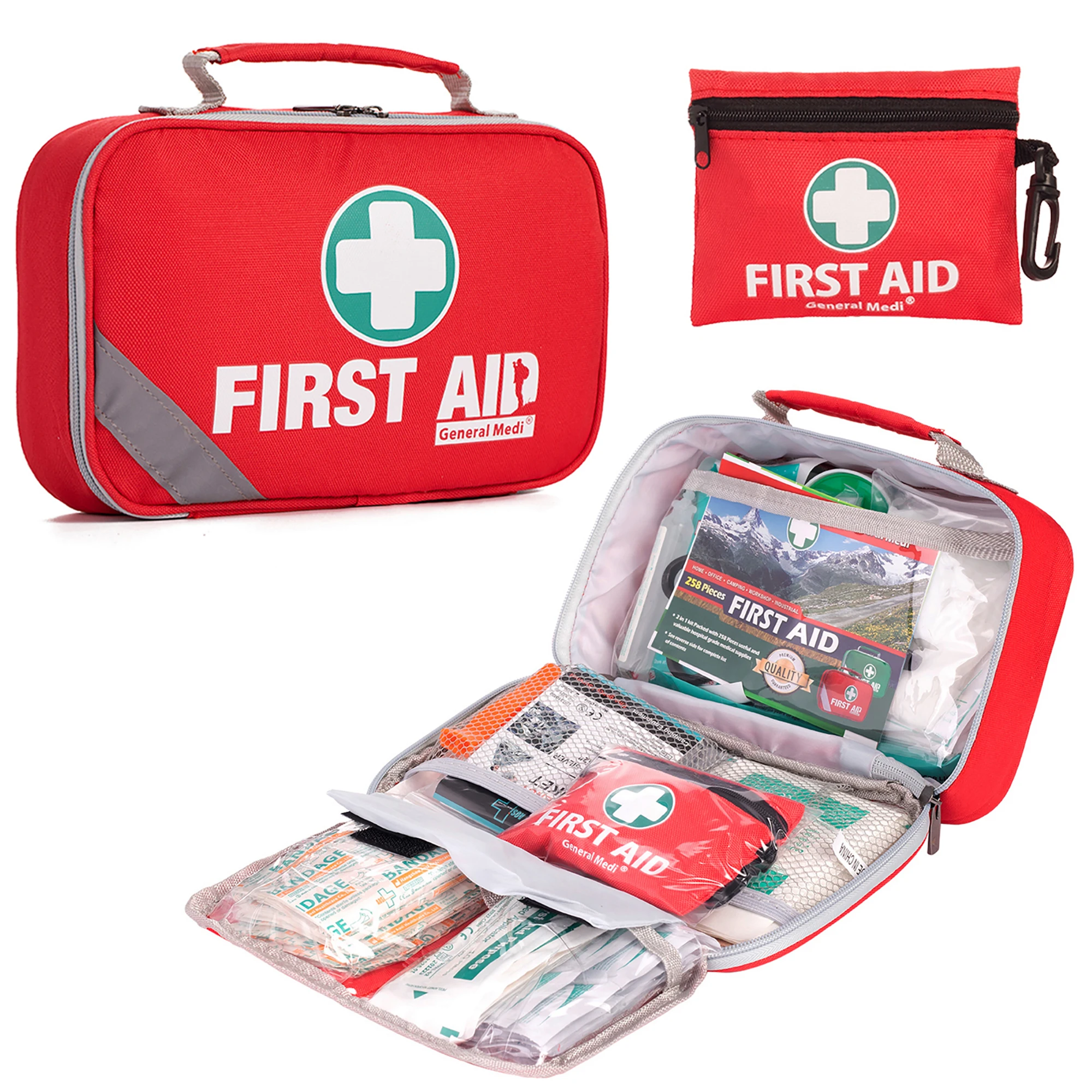 CE Top Selling 258 Pieces Tactical First Aid Kit Include Mini Red First Aid for Travel Vehicle Outdoor Camping Aid Kit