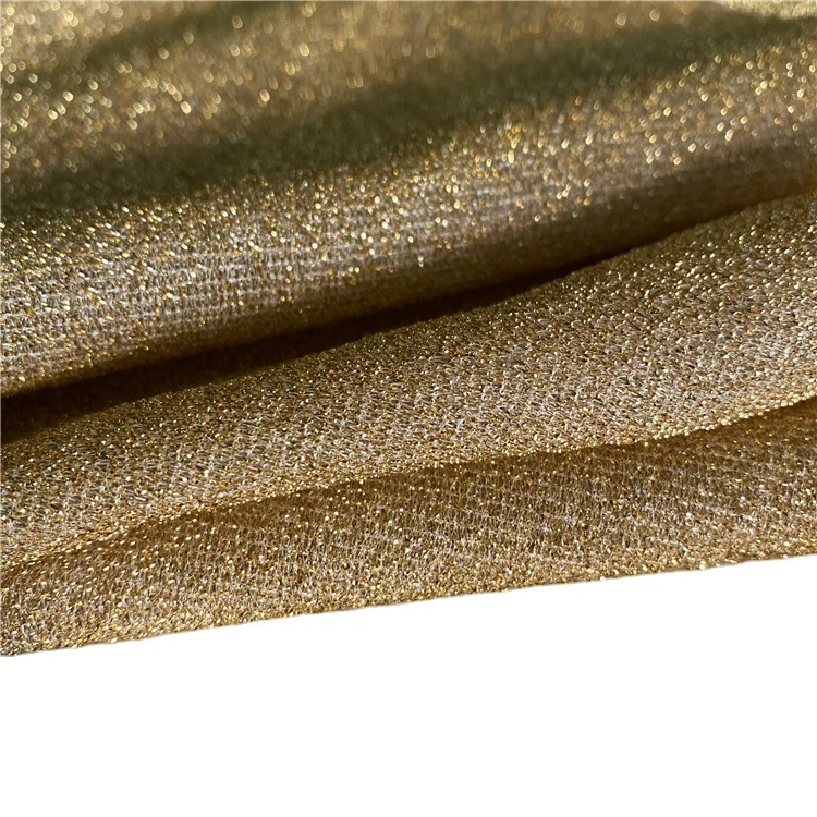 Ready To Ship 120GSM Shiny Stretch Gold PET Thread Yarn knitted Stage Costumes Dress Clothing Fabric