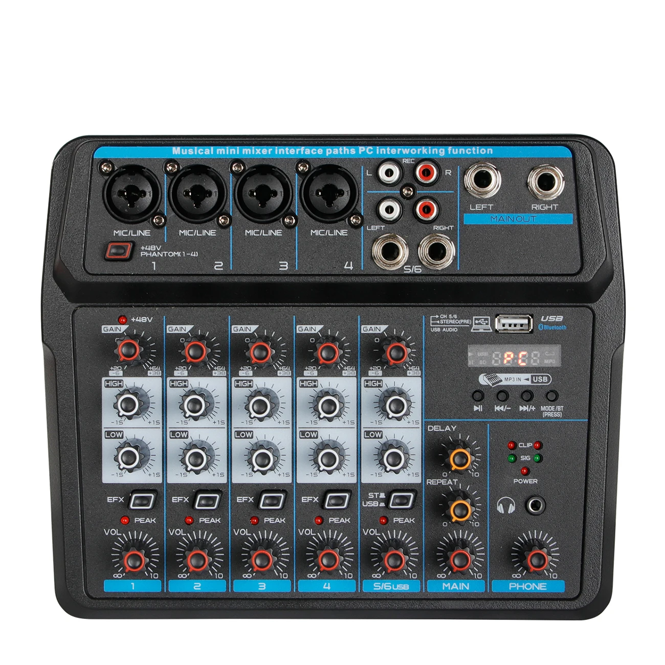 Biner U6 Multifunctional audio mini DJ console USB Computer recording live 6 channel usb audio mixer