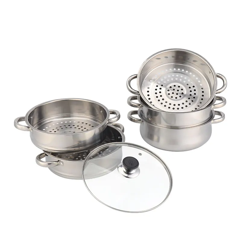 OEM Large Capacity Multi Layer Stainless Steamer  Pot Stainless Steel 5 Layers Steamer Boiler Pot With Glass Lid