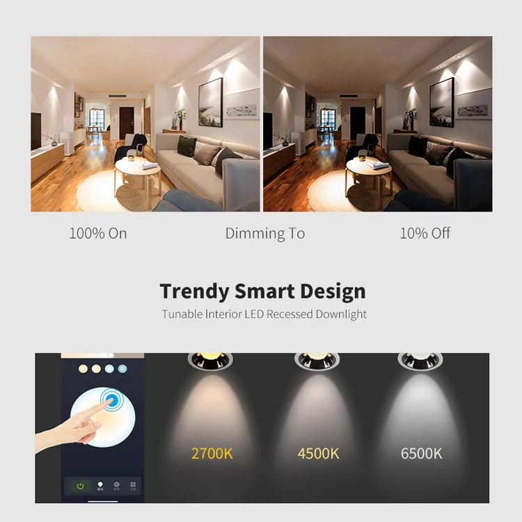 Smart speaker alexa voice google home assistant led tuya downlight wifi zigbee ultra thin ip44 trimless cct downlight