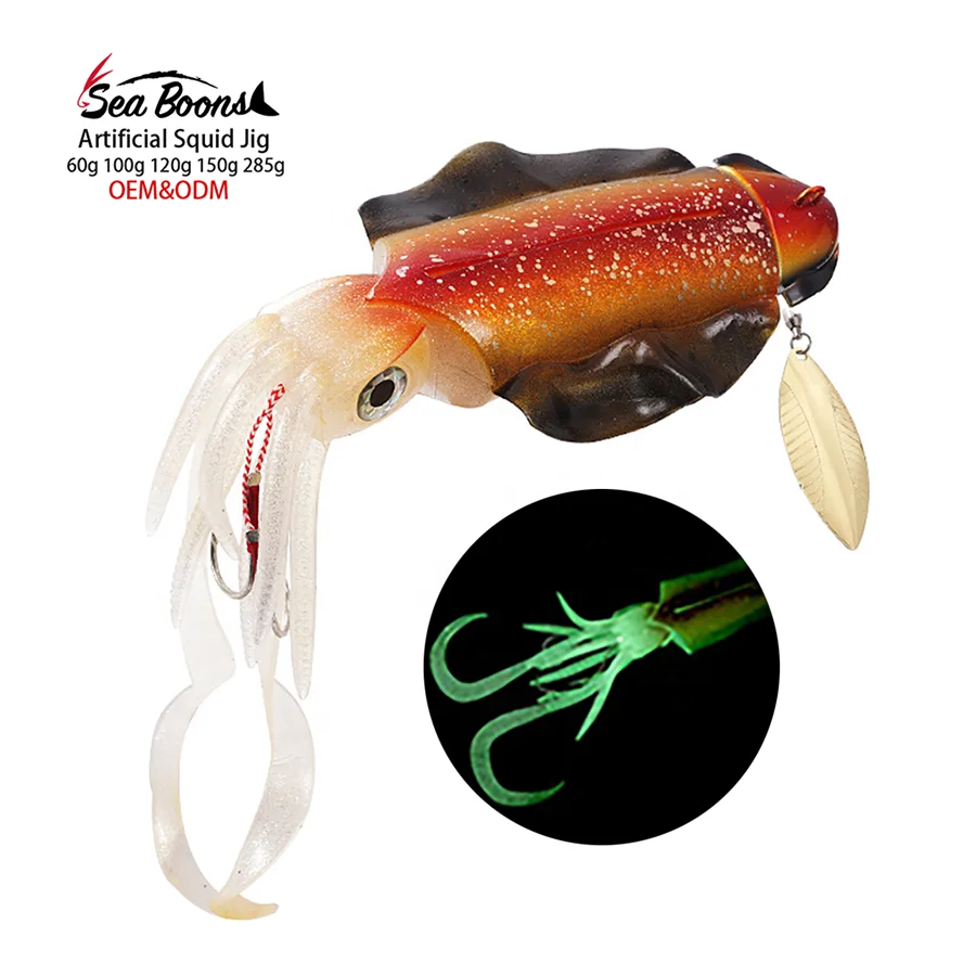 Uv Glow Jigging Squid 285g/29CM Trolling Lure Octopus Lead Head Jigs Soft Skirts Fishing Lures Big Artificial Squid Jig