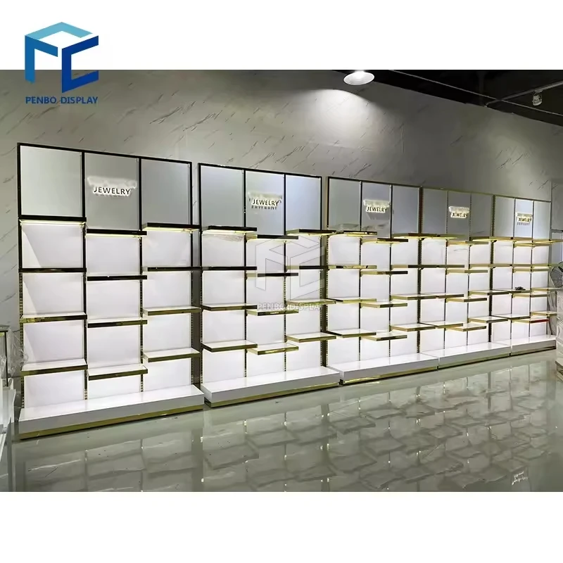 Modern Luxury Mdf Jewelry Shop Furniture Wall Display Shelves Counter Design Jewelri Showcase For Shopping Mall