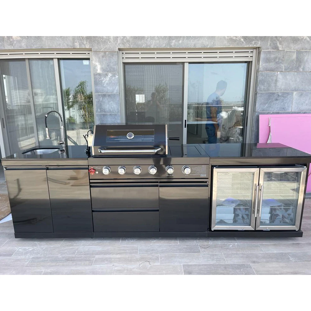 Modular 304 Stainless Steel BBQ Manufacturer Storage Free Standing Outdoor Kitchen Cabinet with Gas Grill and Sink and Fridge