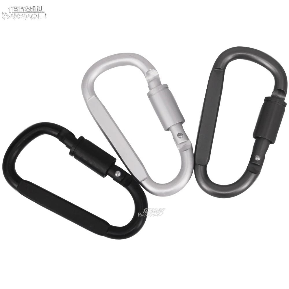3pcs set 8# D shaped 82*42mm snap aluminium alloy metal screw locking key chain flat full black carabiner hook