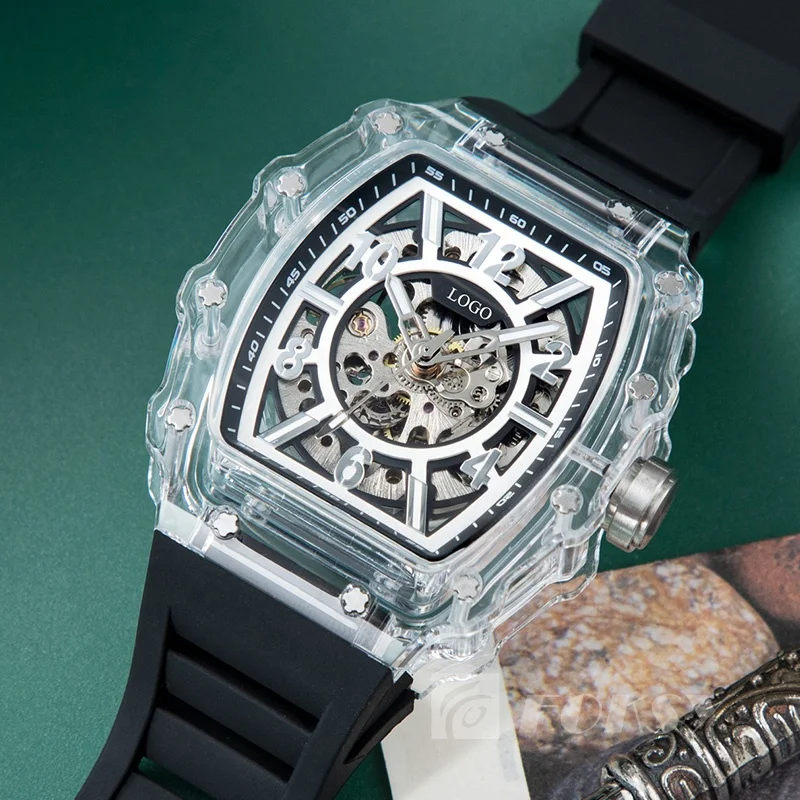 Custom Design Your Own Watch Luxury Sports Silicone Strap Transparent Plastic Automatic Movement Mechanical Rm Watch For Men