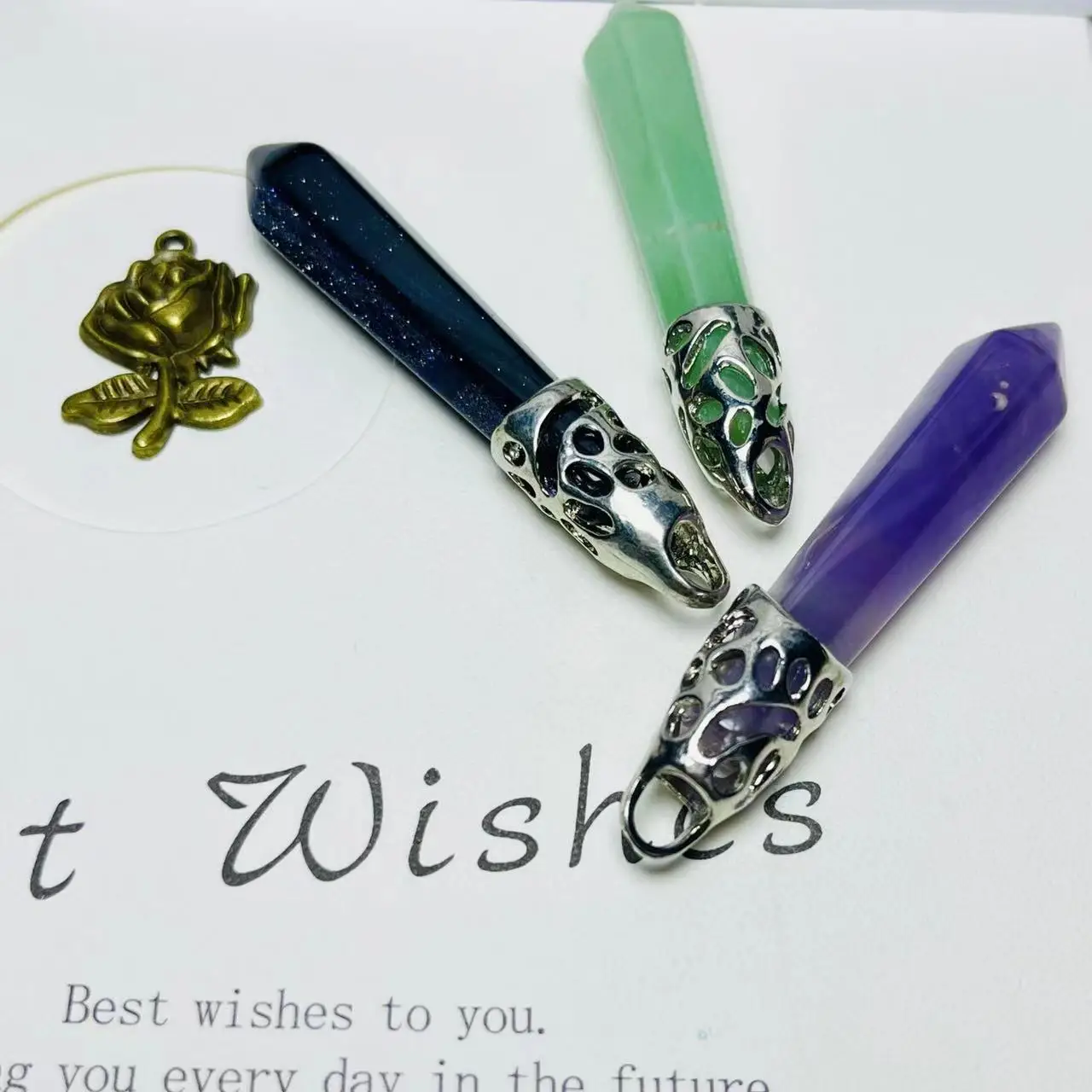 Wholesale Point Crystal Rose Quartz Pencil Gemstone Pendant Handmade Pendant Accessories For Gift