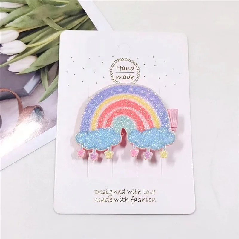 IFOND Fashion Exquisite Bling Sequin Cartoon Animal Pattern Hairpins Rainbow Star Glitter Butterfly Hair Clip For Girls